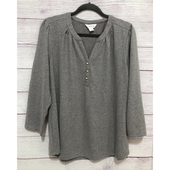 Liz Claiborne Women’s Split Crewneck 3/4 Sleeve Gray Metallic Fabric ￼Sz XL EUC - Picture 1 of 6